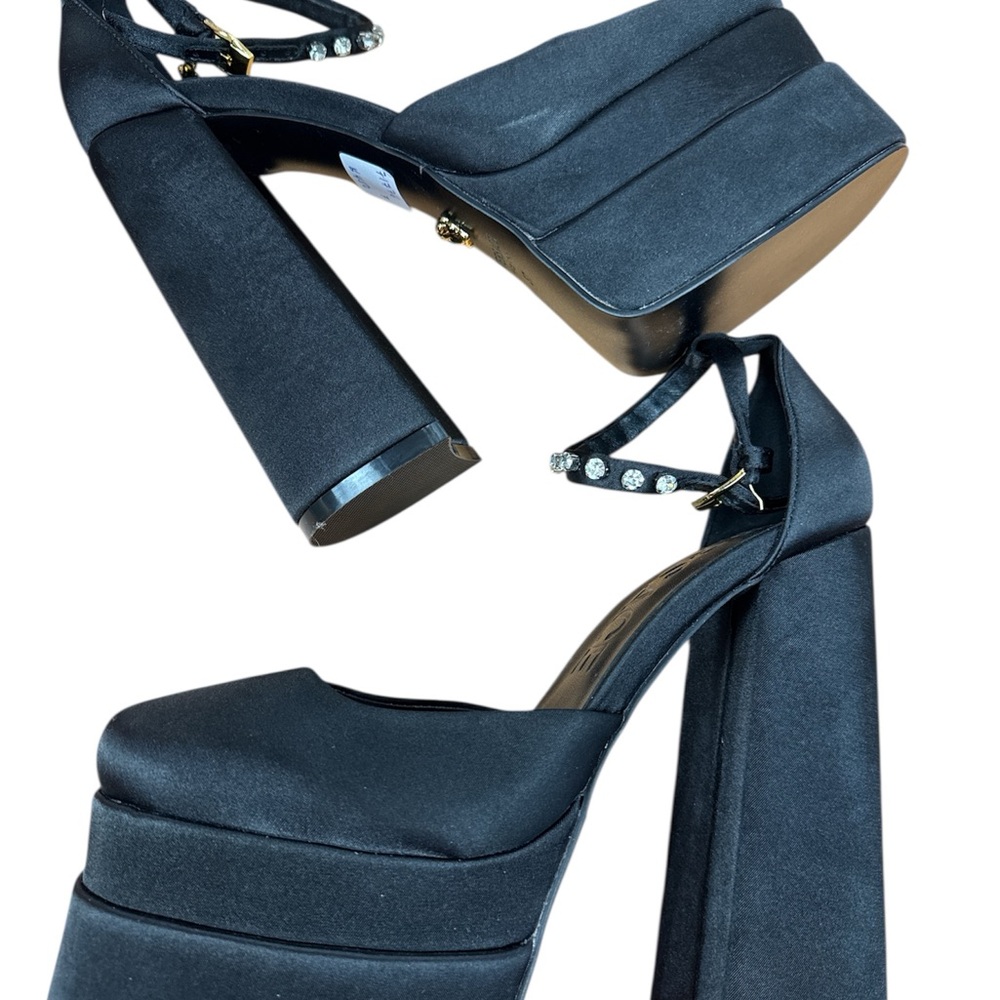 Black Platform Heels with Ankle Strap and Block Heel